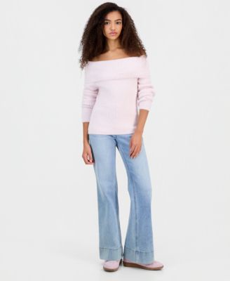Juniors' Marilyn Off-the-Shoulder Lurex Sweater