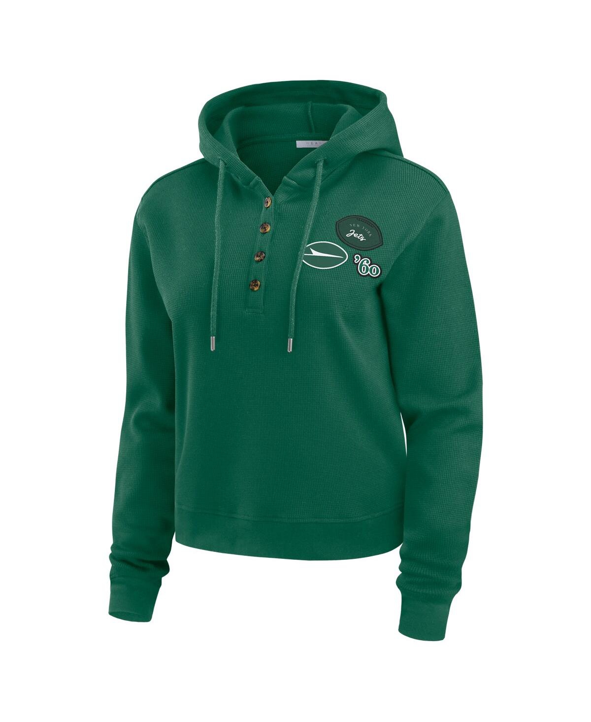 Wear by Erin Andrews Women's Green New York Jets Waffle Hoodie Pullover Top
