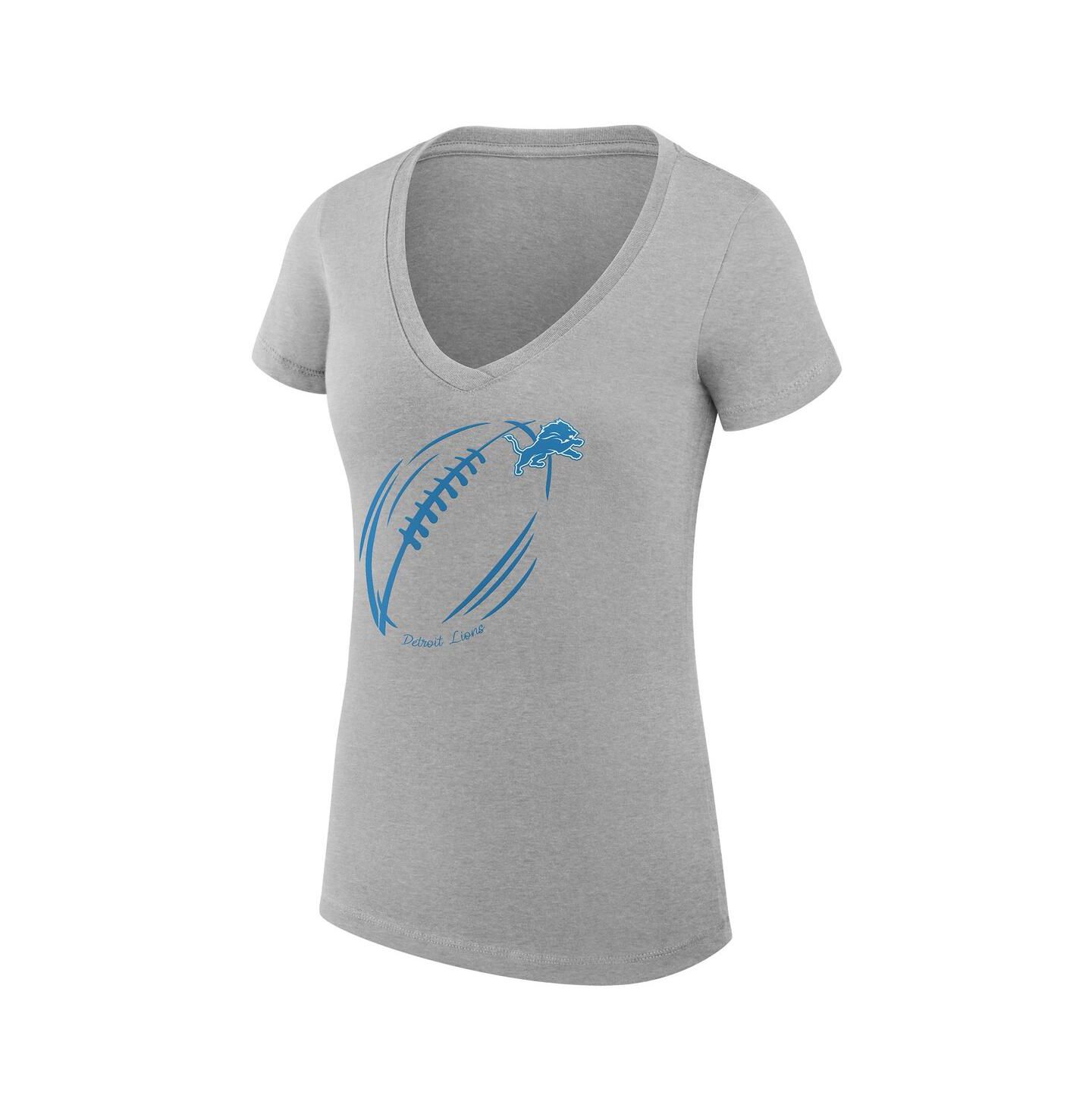 Женская футболка G-III 4Her by Carl Banks Heather Gray Detroit Lions Super-Slim Fit Lightweight Subtle Football V-Neck — фото 2