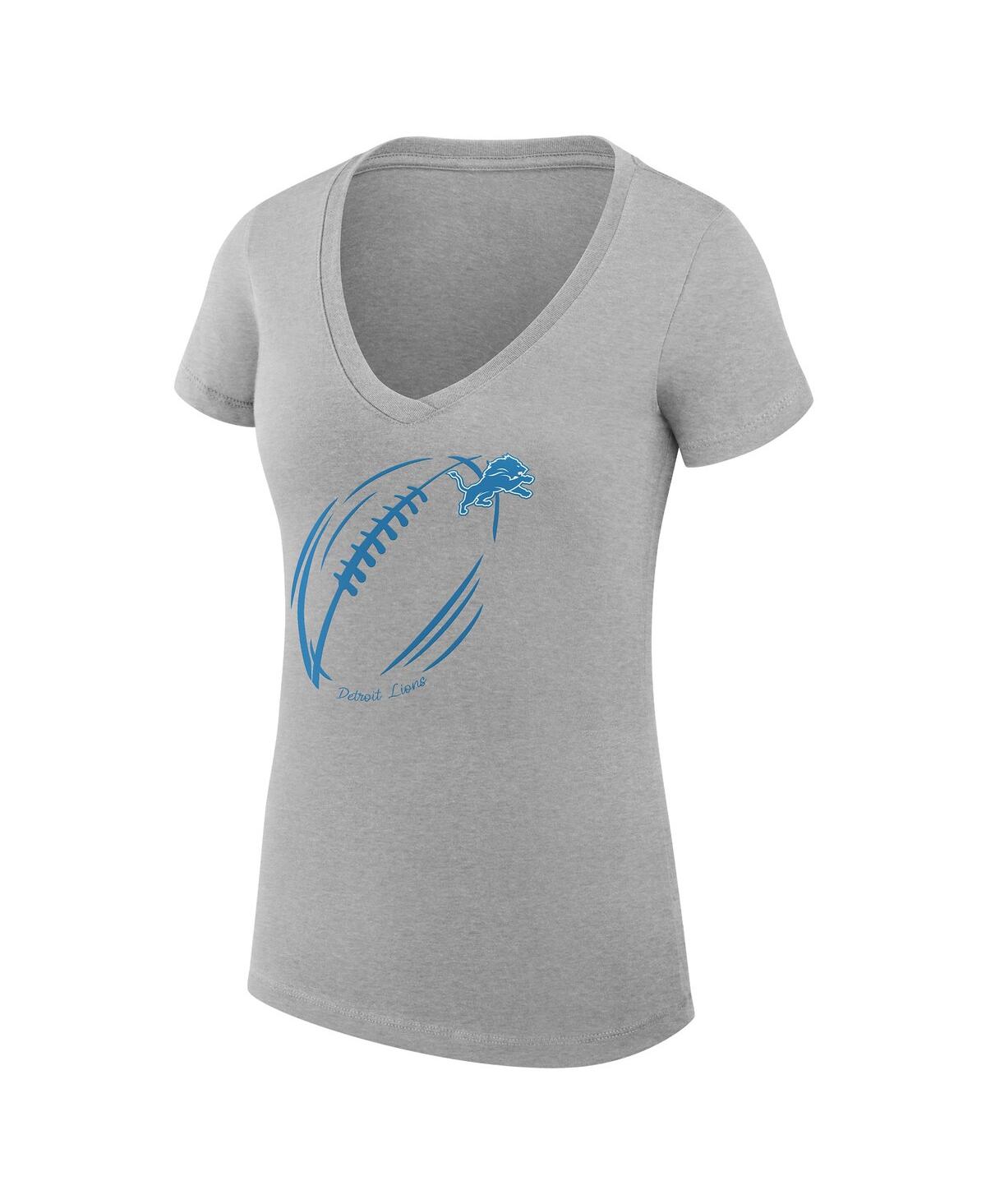 G-iii 4her By Carl Banks Women's Heather Gray Detroit Lions Super-slim Fit Lightweight Subtle Football V-neck T-shirt In Gray