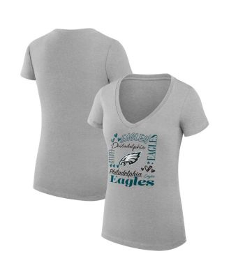 G-III 4Her by Carl Banks - Women's Heather Gray Philadelphia Eagles Super-Slim Fit Lightweight Collage Team V-Neck T-Shirt