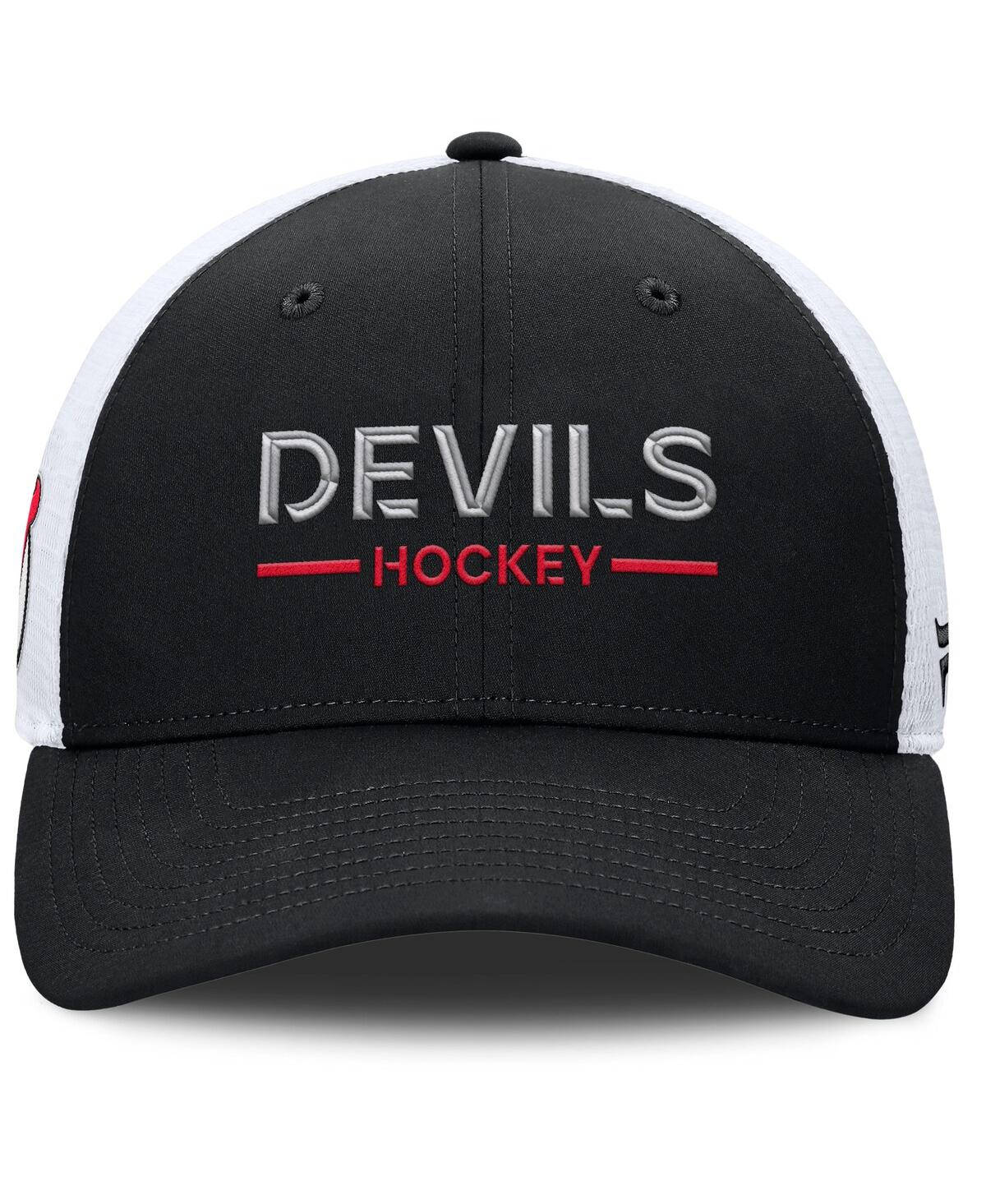 Fanatics Men's Black/White New Jersey Devils Authentic Pro Rink Lockup Adjustable Trucker Hat
