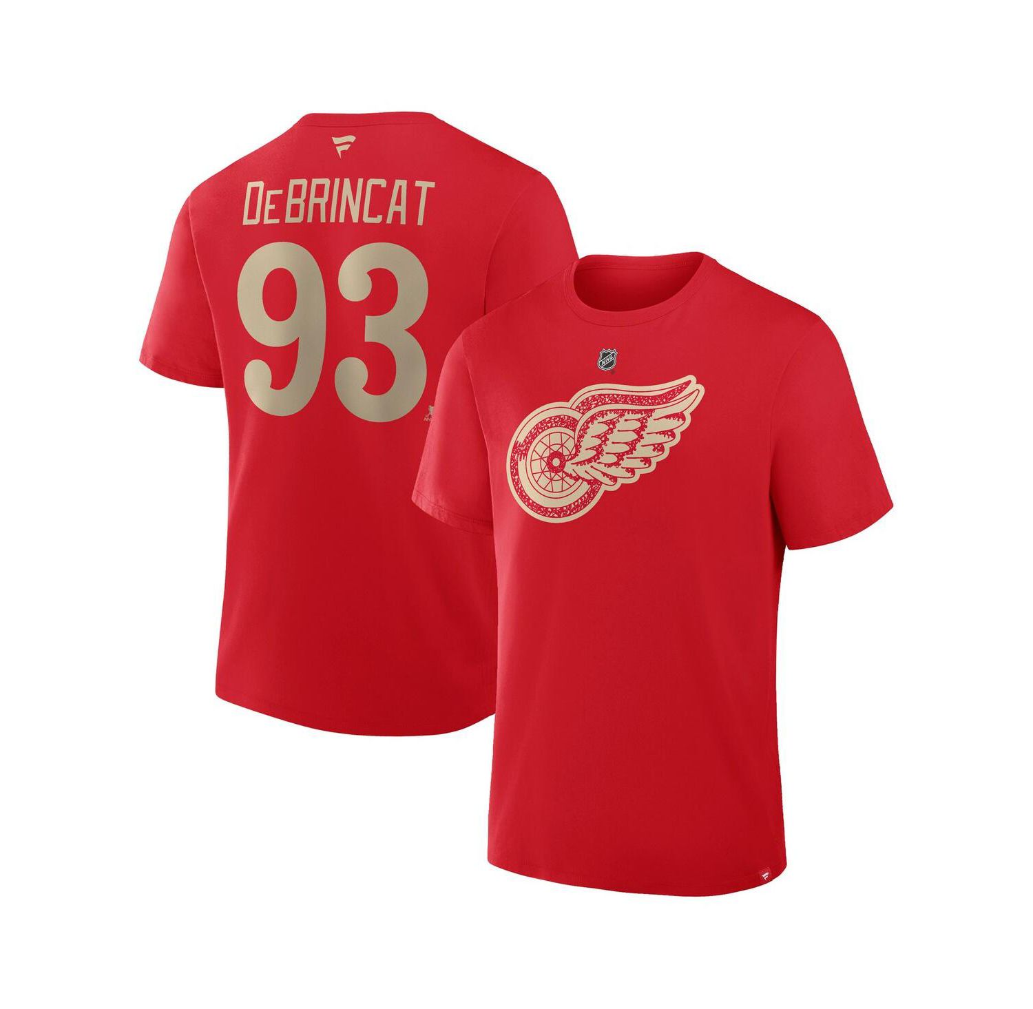 Men's Alex DE Brincat Red Detroit Red Wings Centennial Authentic Stack Name & Number T-Shirt