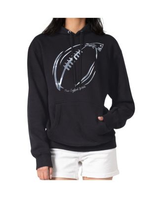 G-III 4Her by Carl Banks - Women's Black New England Patriots Metallic Print Football Sketch Fleece Pullover Hoodie