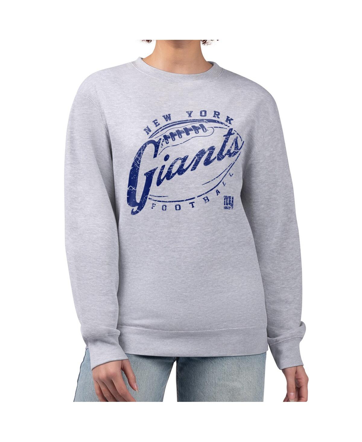 G-iii 4her By Carl Banks Women's Gray New York Giants Distressed Graphics Fleece Pullover Sweatshirt
