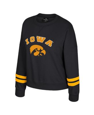 Women's Black Iowa Hawkeyes Splashy Crewneck Fleece Sweatshirt