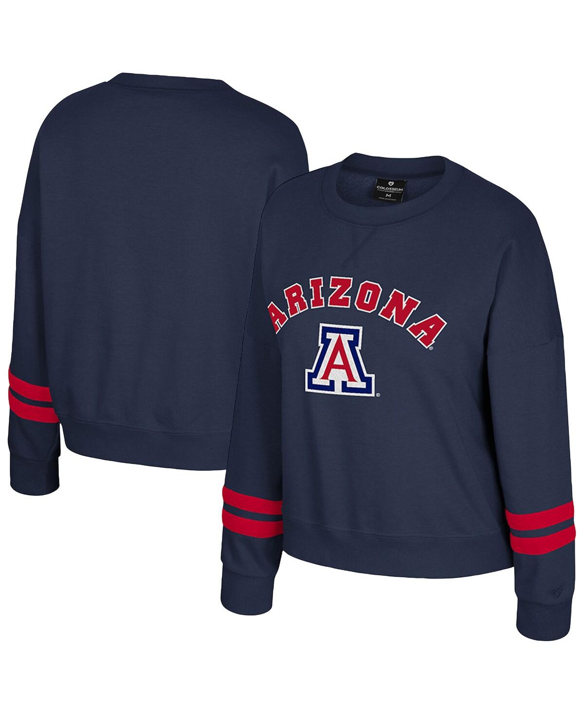 Colosseum Women's Navy Arizona Wildcats Splashy Crewneck Fleece Sweatshirt In Blue