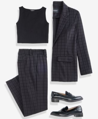 Los Angeles Women's Plaid Jacquard Knit Boyfriend Blazer, Sleeveless Rib-Knit Top & Gemma Plaid Jacquard Knit Pants