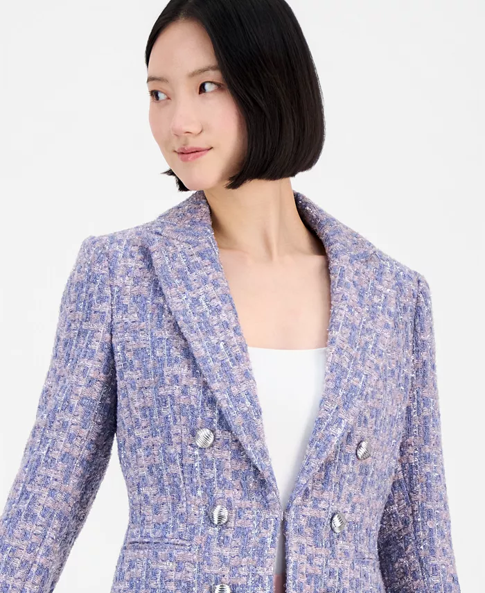 Women's Metallic Boucl&eacute; Peak Lapel Blazer - thumbnail 3