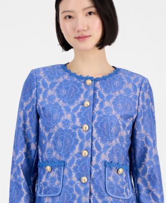 Women's Collarless Bonded Lace Jacket