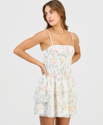 Juniors' Tiered-Skirt Sleeveless Mini Dress