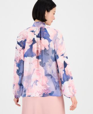 Women&#39;s Tie-Neck Blouson-Sleeve Blouse