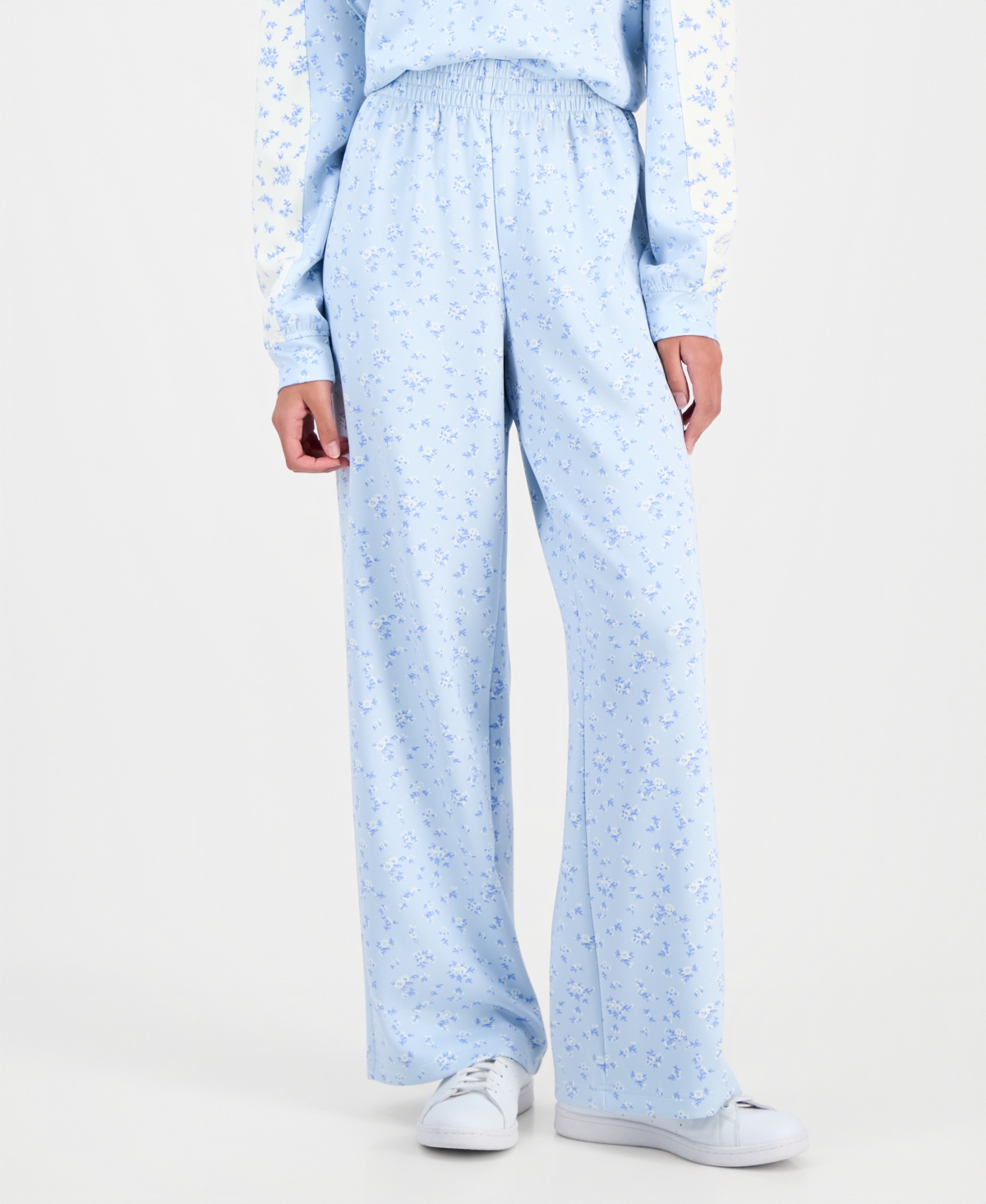 Tinseltown Juniors' High-rise Wide-leg Scuba Pants In Blue