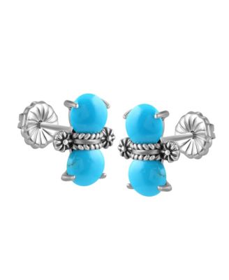 Sterling Silver Round Sleeping Beauty Turquoise Concha Stud Earrings