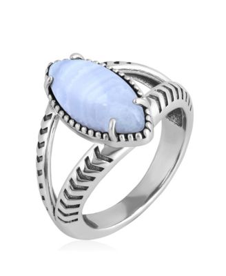 Sterling Silver Blue Lace Agate Marquise Split Shank Ring, Size