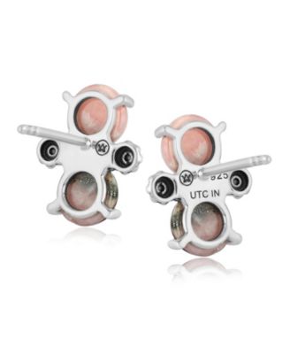 Sterling Silver Round Rhodochrosite Concha Stud Earrings