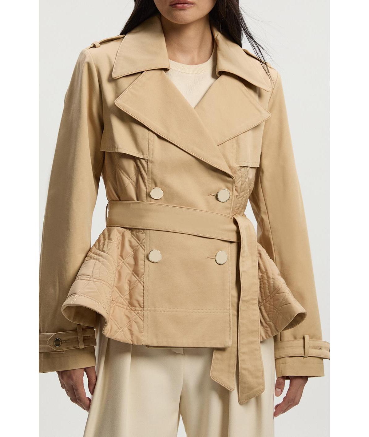 Karen Millen Women's Quilted Padded Peplum Short Trench Coat