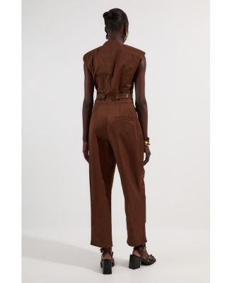 Women's Cotton & Faux Leather Utility Jumpsuit