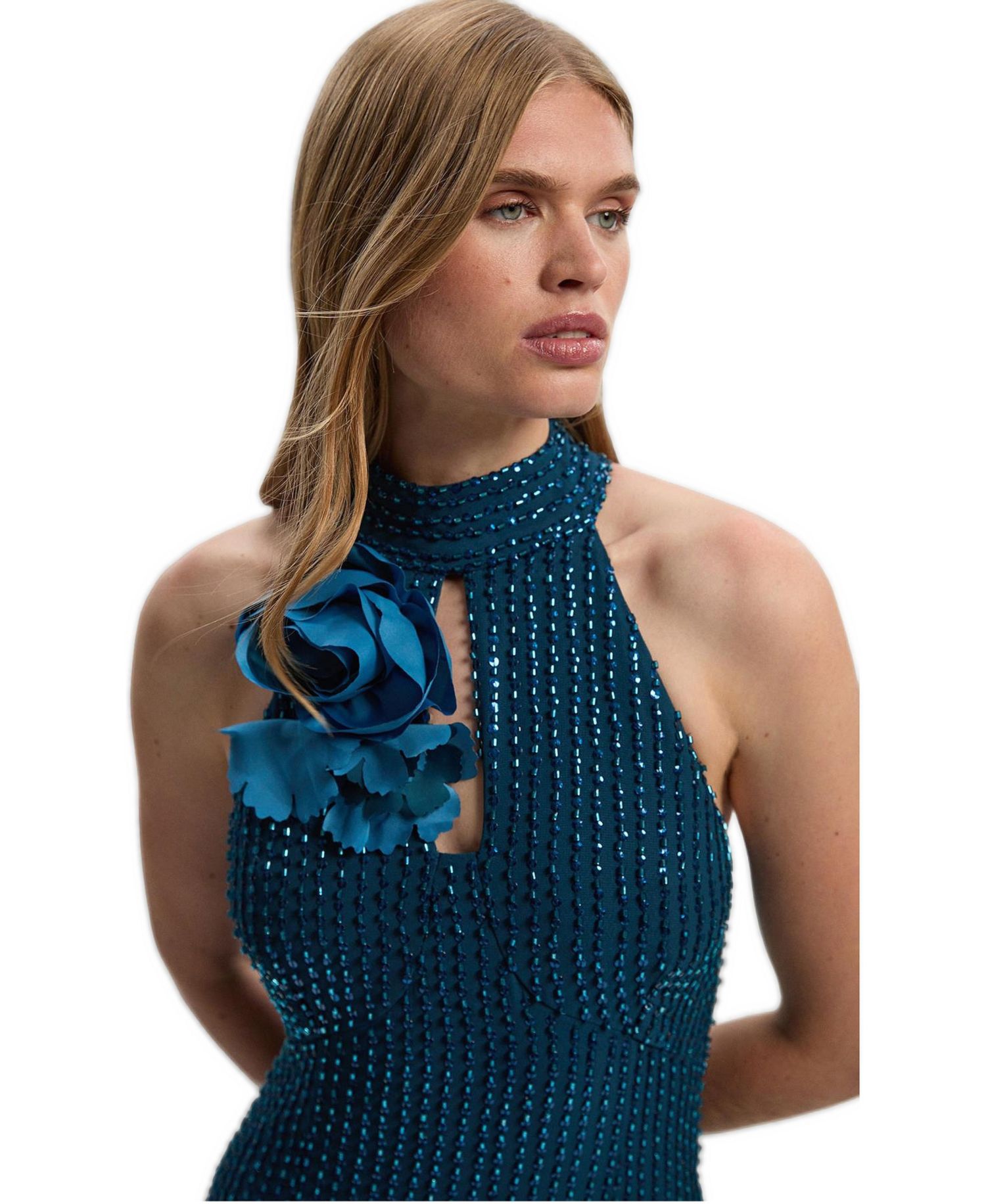 Petite Woven Maxi Rosette Dress