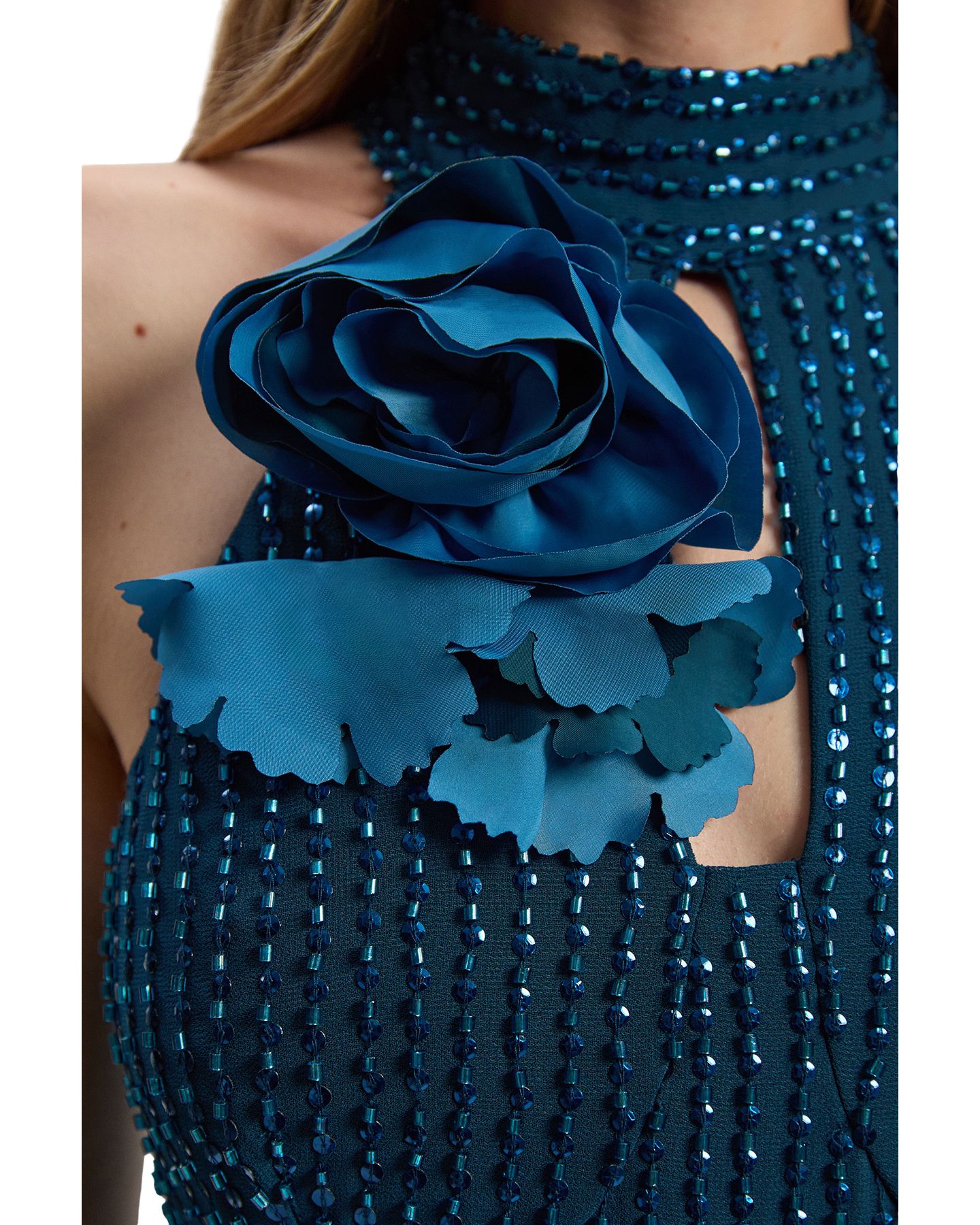 Женское платье Karen Millen Petite Woven Maxi Rosette, цвет: Бирюзовый — фото 8