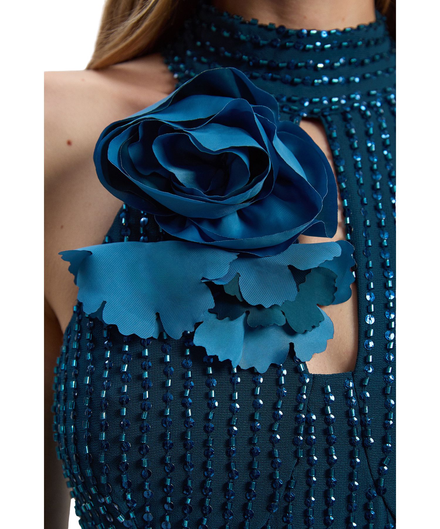 Petite Woven Maxi Rosette Dress