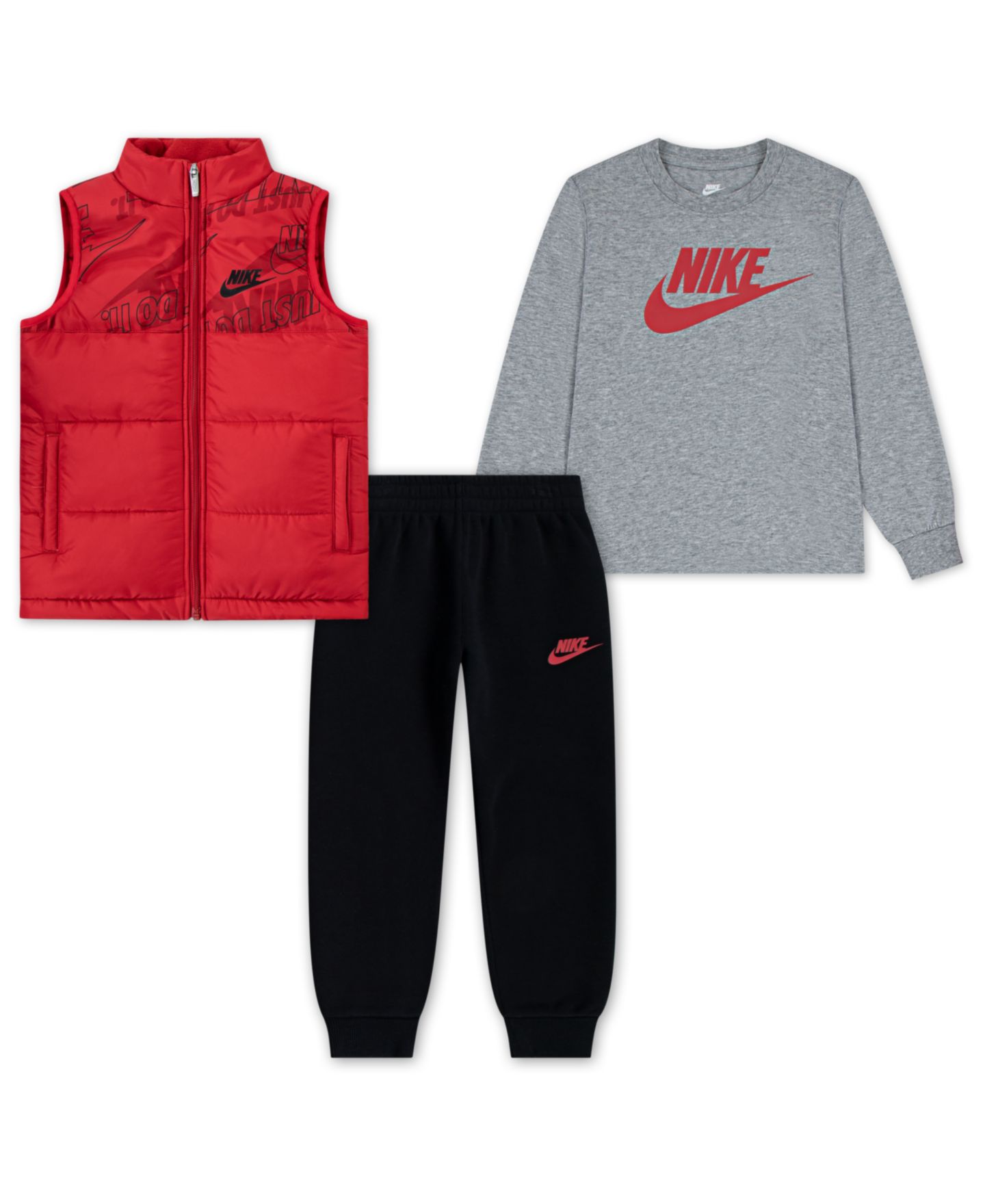 Детский комплект Nike из 3 предметов: футболка, жилет и брюки, 4-7, цвет: Чёрный / Красный — фото 1