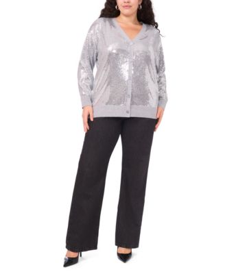 Plus Size Sequined V-Neck Cardigan Sweater
