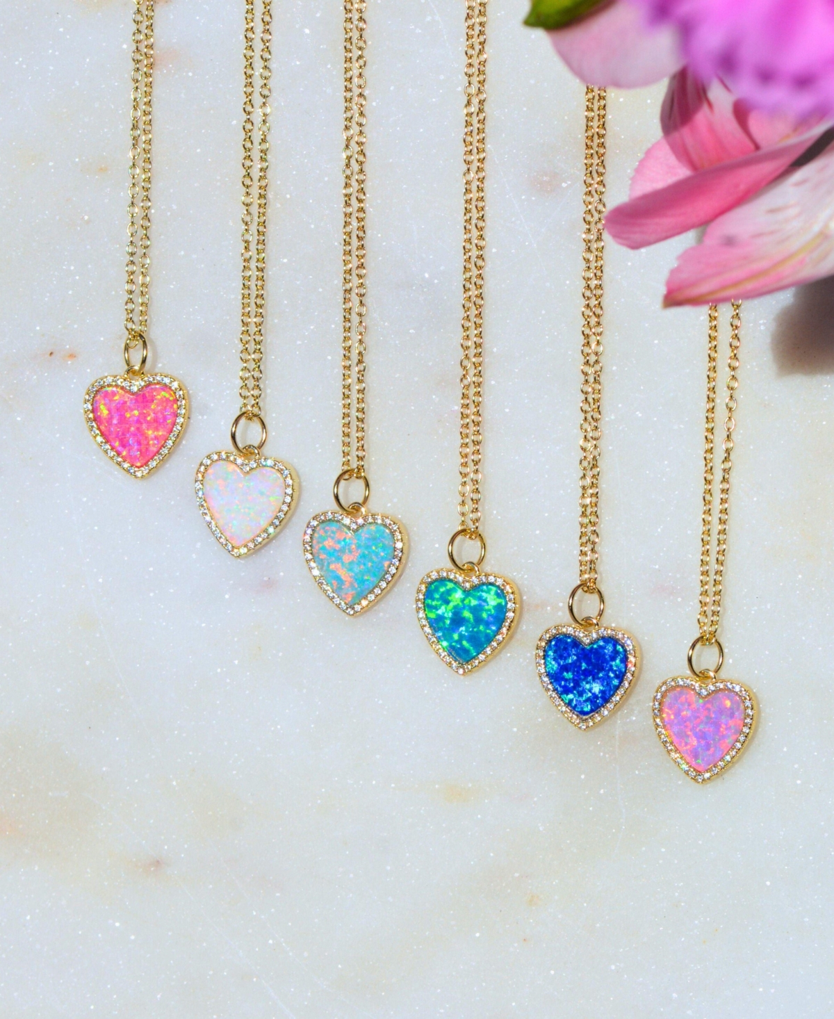 Kamaria Heart Necklace With Lab-grown Opal In 14k Gold Plated Sterling Silver In Blue