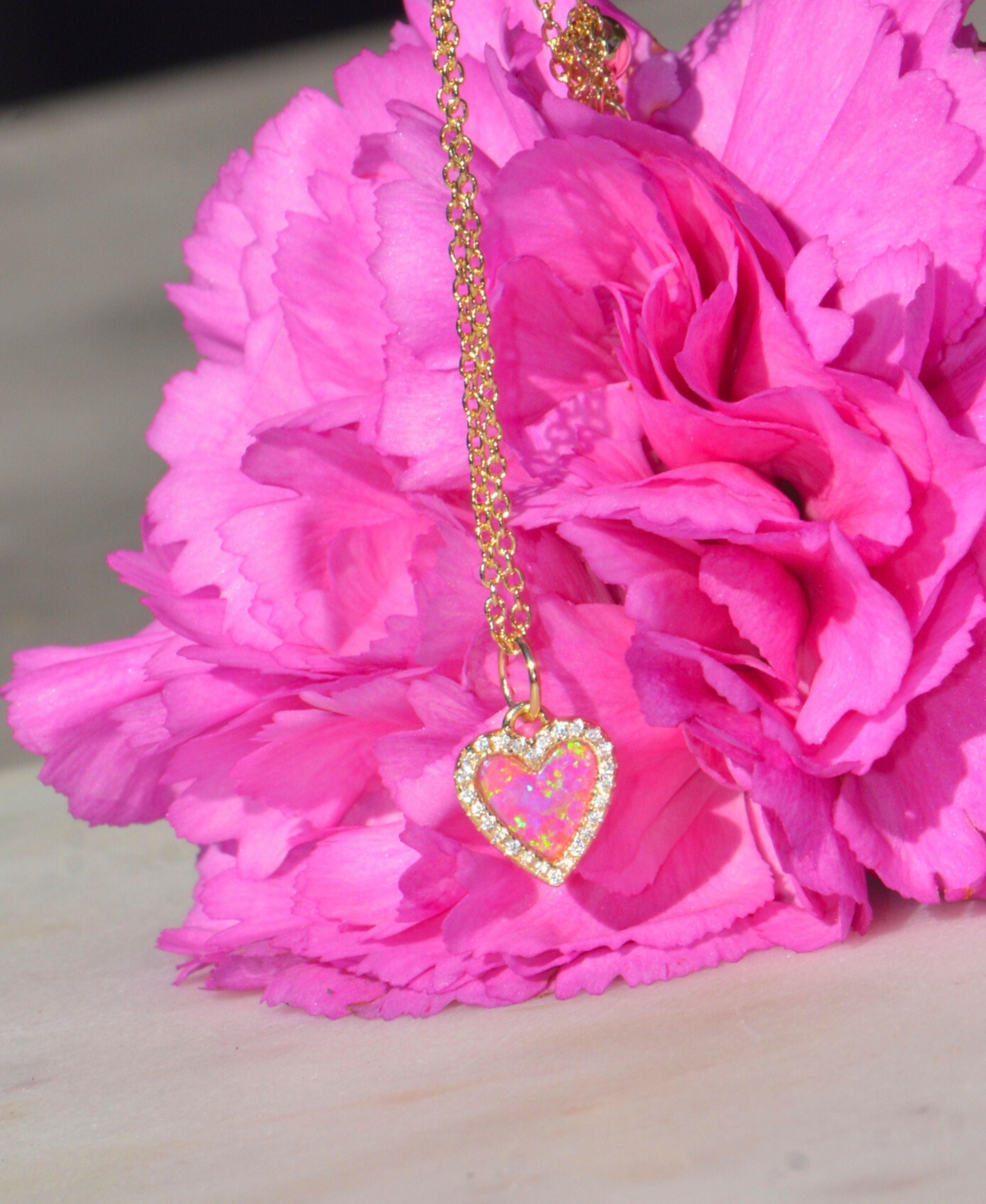 Kamaria Mini Heart Necklace With Lab-grown Opal In 14k Gold Plated Sterling Silver In Gold