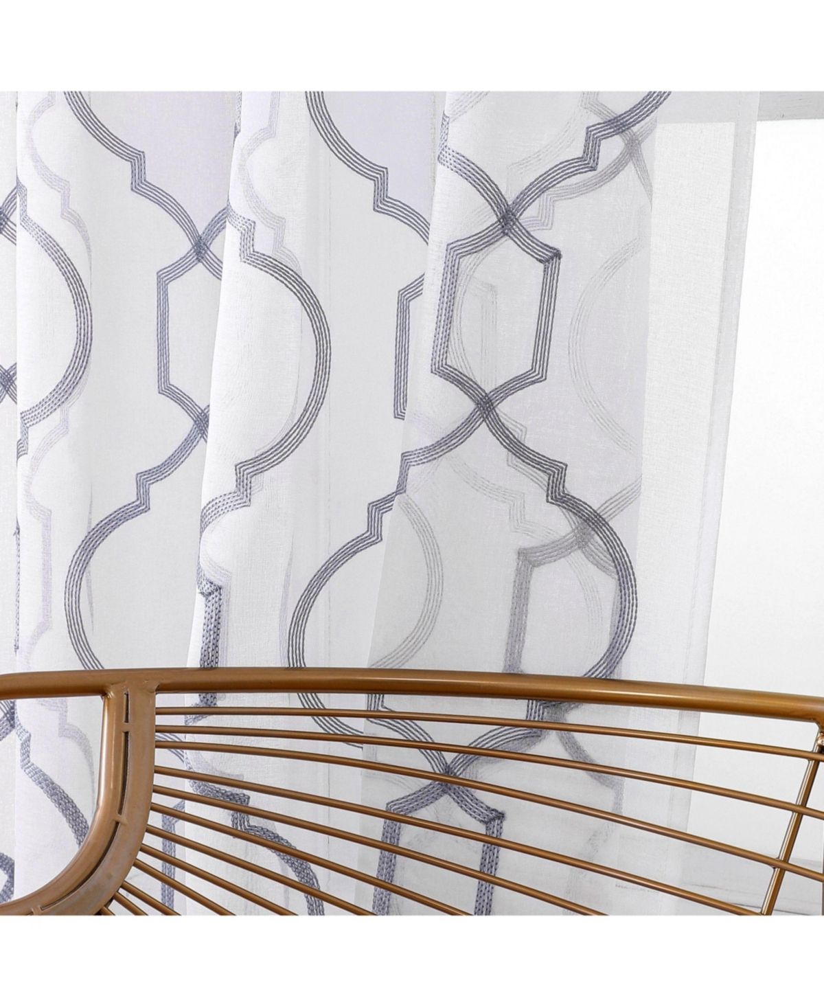 Kate Aurora Transcendence 1 Piece Grommet Top Embroidered Sheer Trellis Clover Window Curtain Panel - Silver