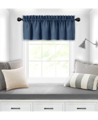 Complete Coastal Hamptons Living Rod Pocket Textured Semi Sheer 3 Piece Window Curtain & Valance Set - 84 in. Long - Navy