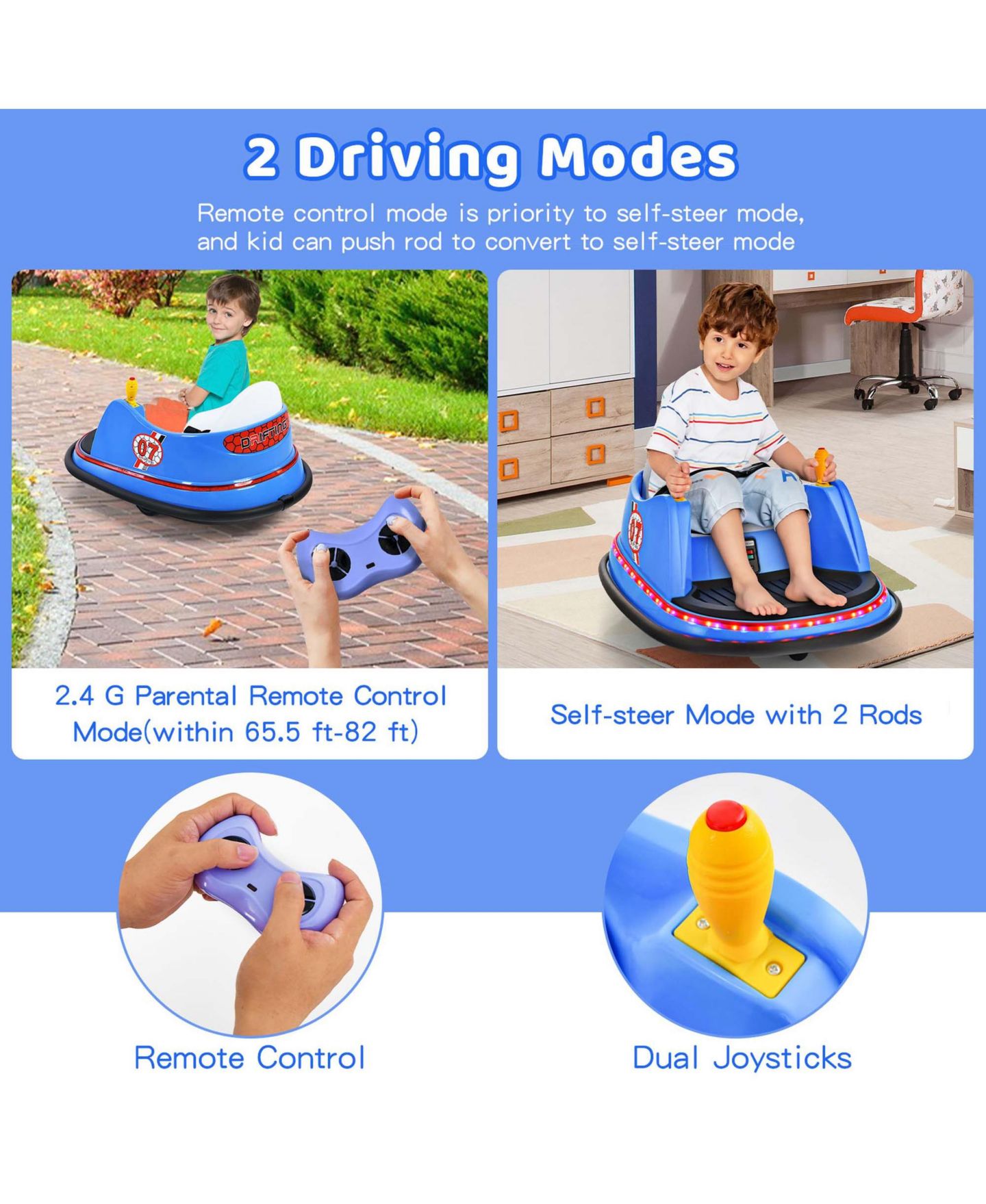 Детская игрушка Costway 12V 360° Spin Remote Control Ride-On Bumper Car, 44 lb. Capacity, Ages 2-5, цвет: Синий — фото 5