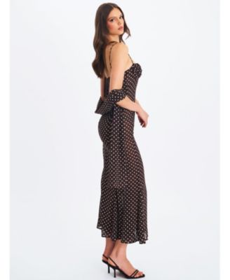 Women's Yadira Brown Base Polka Dot Chiffon Maxi Dress