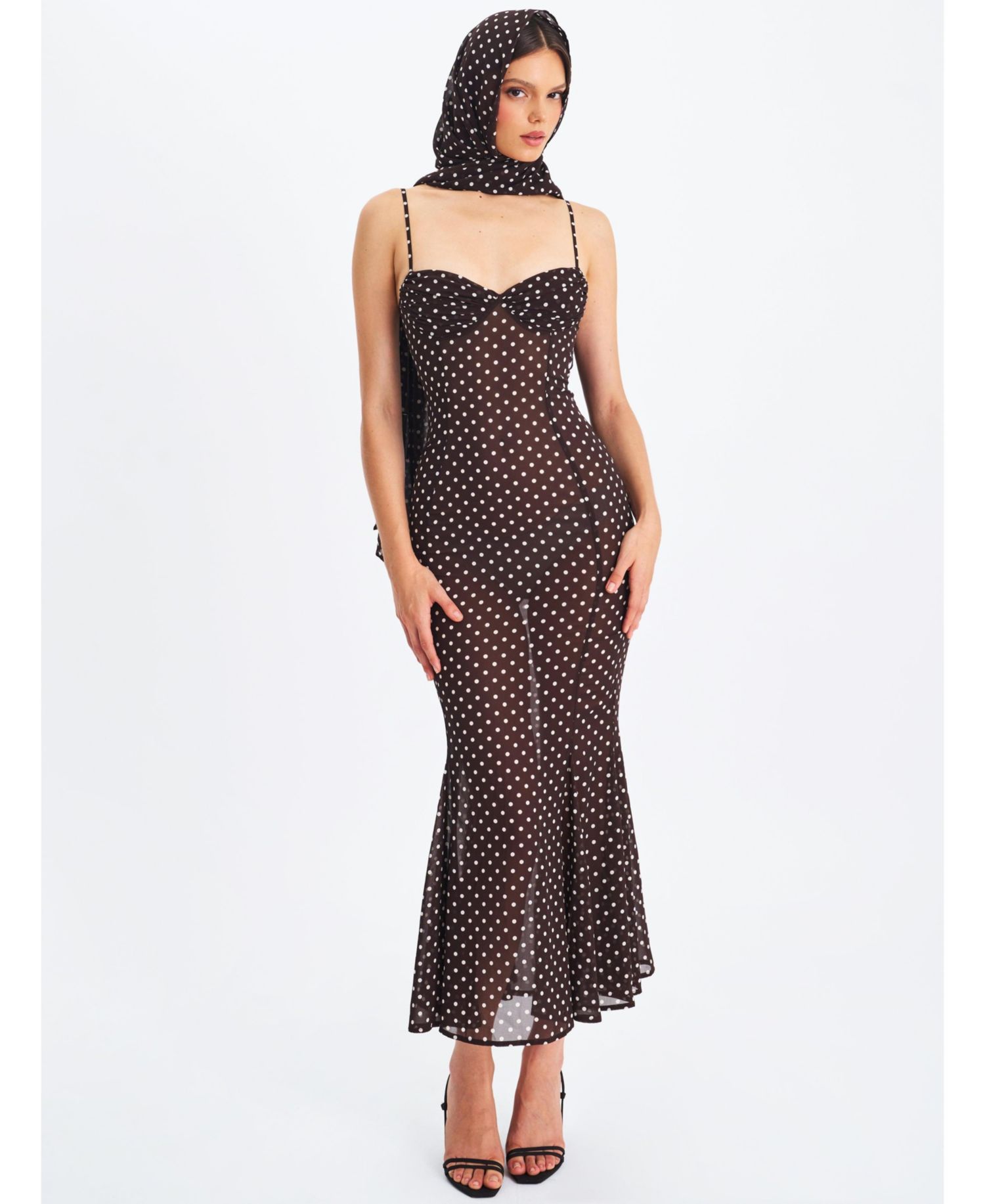 Women's Yadira Brown Base Polka Dot Chiffon Maxi Dress