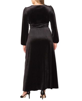 Plus Size Vivienne Long Sleeve Velvet Evening Gown with Pockets