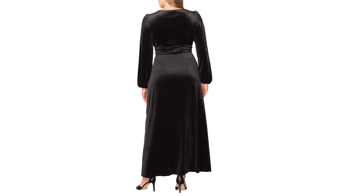 Женское платье Kiyonna Plus Size Vivienne Long Sleeve Velvet Evening Gown with Pockets, цвет: Оникс — фото 2