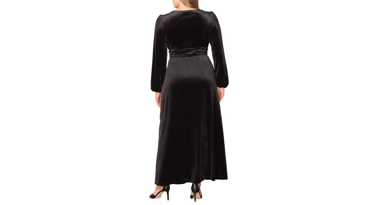 Plus Size Vivienne Long Sleeve Velvet Evening Gown with Pockets