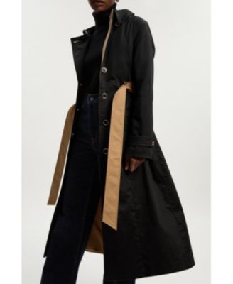 Women's Color Block Belted Tailored Trench Coat
