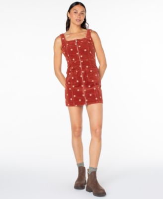 Women's Square Neck Sami Embroidered Corduroy Dress