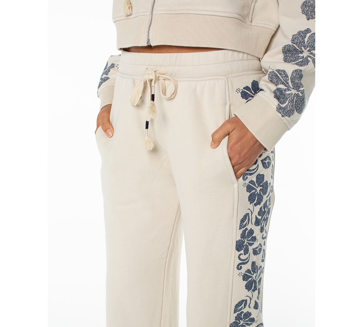 Roxy Juniors' Fringing Reefs Graphic Wide-leg Sweatpants In White