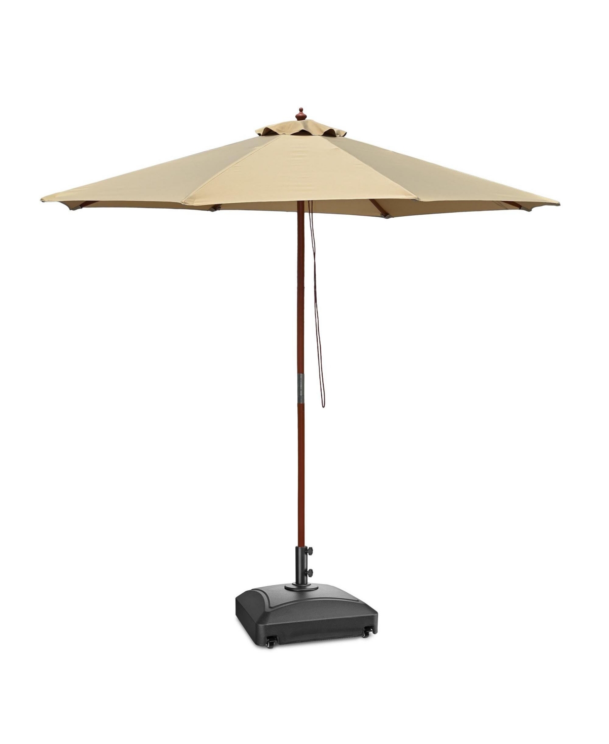 Yescom 9ft Solid Wood Outdoor Patio Umbrella with Base Included Parasol Wheels Stand for Bistro Market Garden Deck Yard Poolside Tan