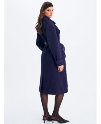 Women Jaelyn Midnight Blue Wool Blend Double-Breasted Belted Coat