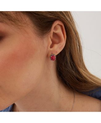 Oval Red Opal High Quality Sterling Silver Earrings