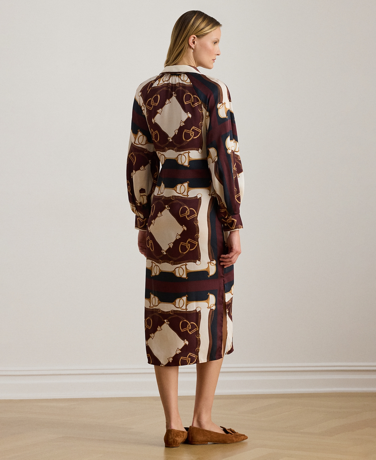 Ralph Lauren Petite Equestrian-print Twill Midi Shirtdress In Multi