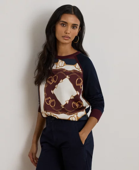 Petite Equestrian Print Sweater - Lauren Navy Multi