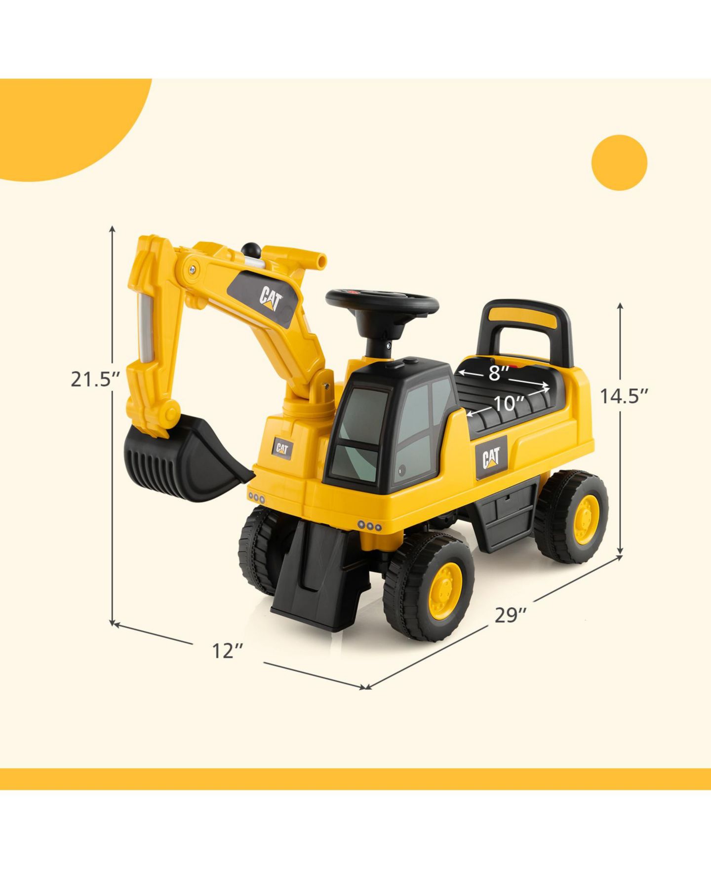 Детский экскаватор-каталка Costway Caterpillar с регулируемым ковшом, до 55 фунтов, цвет: Жёлтый — фото 3