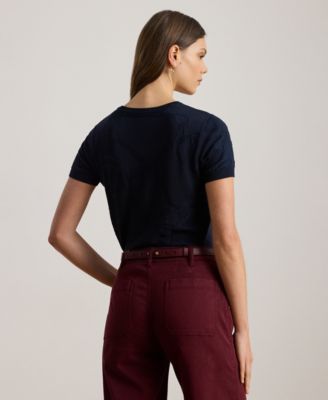 Petite Textured Belting-Motif Short Sleeve Sweater