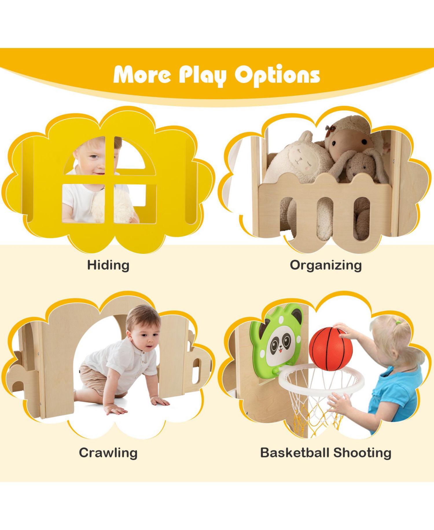 7-in-1 Toddler Slide Set Wooden Castle-Shaped Activity Center
