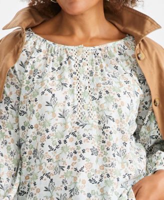 Petite Printed Long Sleeve Peasant Top, Macy's Exclusive
