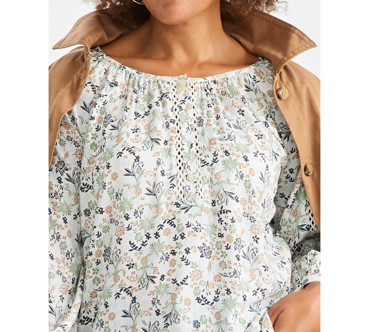 Style & Co Petite Printed Long Sleeve Peasant Top, Macy's Exclusive In Multi